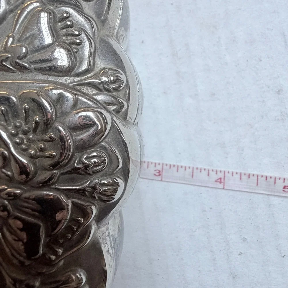 International Silver Co Double Heart Jewelry Box Floral Silver Plated 1991 Gift